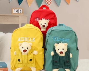 Personalized Bear Toddler Backpack, Embroidered Name School Bag for Girls and Boys, First Day School Gift for Kids, Back School Backpack