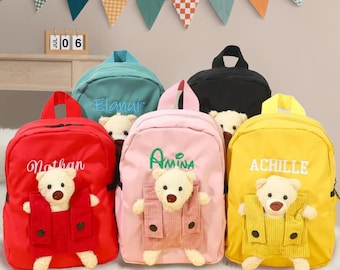 Personalized Name Bear Toddler Backpack, Embroidered Name School Bag for Girls and Boys, Custom Kids Backpack, Birthday Gift, Christmas Gift