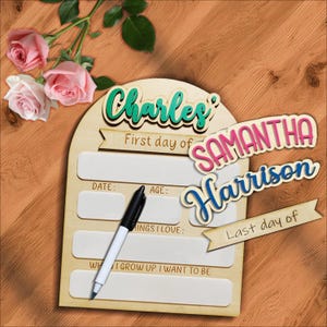Custom First and Last Day Of School Wooden Sign, Personalized preschool Name Board For Photo, Interchangeable Sign for Back-to-School