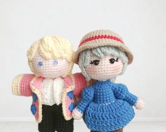 Moving Castle, Howl & Sophie inspired amigurumi crochet pattern, Howl Sophie Amigurumi pattern, PDF English, Howl Plush, Sophie Plush
