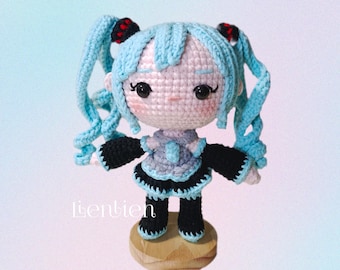 Hatsune Miku inspired amigurumi crochet pattern, Amigurumi tutorial, PDF English