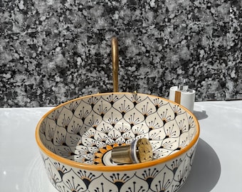 Lavabo de baño de cerámica, lavabo de encimera, lavabo de baño moderno hecho a mano