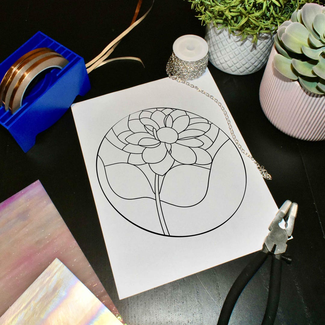 Dahlia Flower Stained Glass Pattern- Hobby License - Etsy