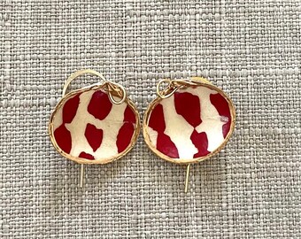Handmade Semele Shell Drop Earrings - The Addy Handmade Red & Cream Abstract Dot Print Paper w/Gold Edge