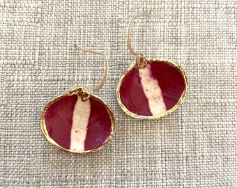 Handmade Semele Shell Drop Earrings - The Esme Handmade Fuscia & White Print Paper w/Gold Edge