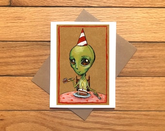 Special listing for Donna: Birthday Alien Card, 5" x 7" card.