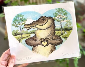 Art Print • Heart-U Gator •  8 x 10