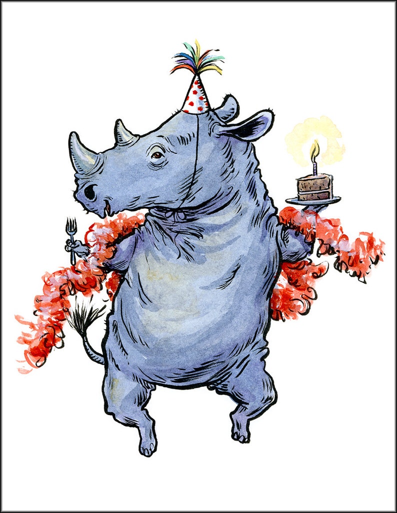 Party Rhino Individual Birthday Card Etsy