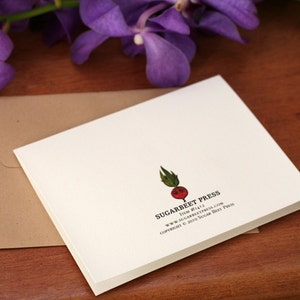 May include: A white card with a red and green illustration of a beet with the text "Sugarbeet Press" and the website address "www.sugarbeetpress.com". The copyright information reads "Copyright &copy; 2010 Sugar Beet Press".