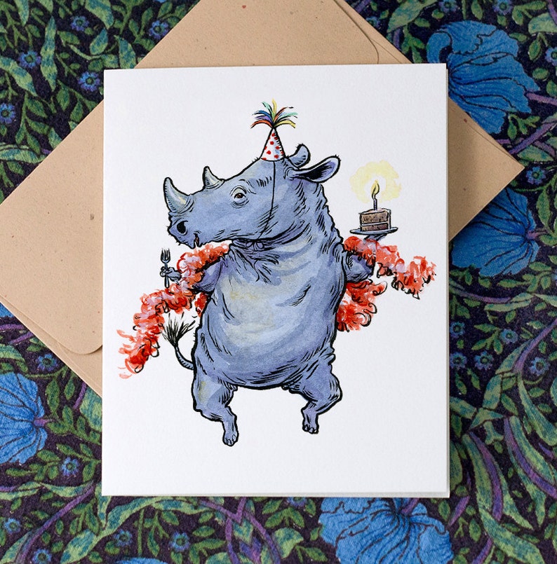 Party Rhino Individual Birthday Card Etsy