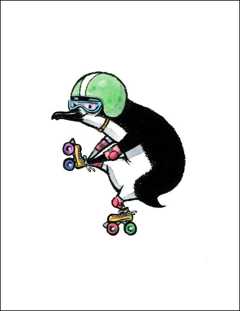Roller Penguin individual greeting card Etsy