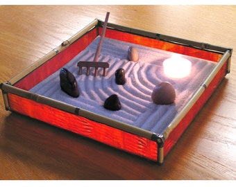 Zen Sand Garden in Red Glass and Bamboo - RD6