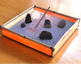 Zen Sand Garden in Orange Glass and Bamboo - OR7