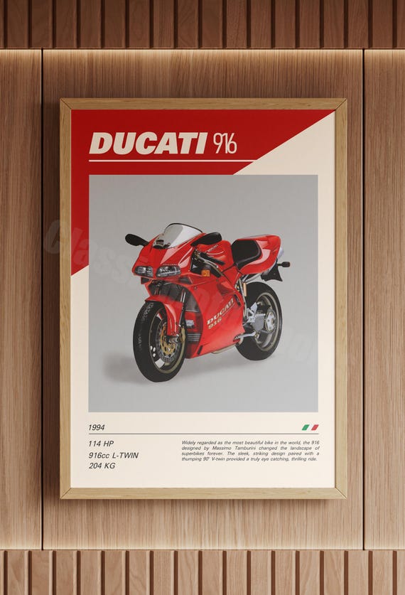 Ducati 916 Motorcycle Poster | Vintage Italian Superbike Wall Art