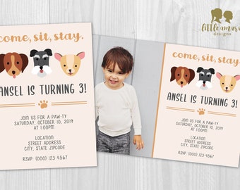 Puppy Dog Head Faces Printable Invitation with/without Picture 4x6 or 5x7 Boy or Girl