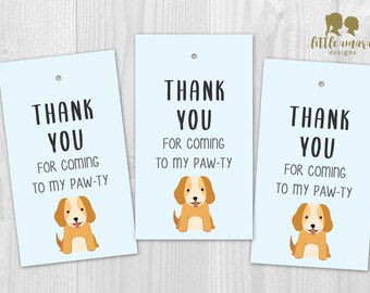 Thank You Tags Puppy Dog Pawty Digital Printable PDF Download