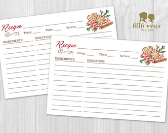 Christmas Holiday Cookie Recipe Card for Cookie Exchange Parties, Baking Goods Gifting, Template, DIY Printable Cards 4x6 Instant Download