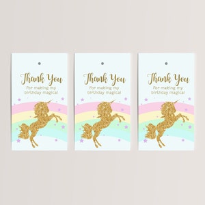 Thank You Tags Gold Glitter Unicorn Rainbow Digital Printable PDF Download