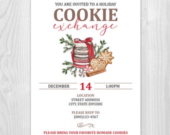 Printable Holiday Christmas Cookie Exchange Party Invitation with in 5x7 or 4x6