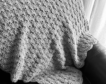 Grey Shell Stitch Crocheted Baby Blanket