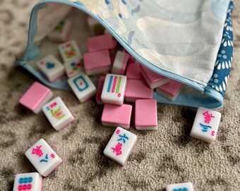 Mahjong tile bag upcycled designer blue and white fabric