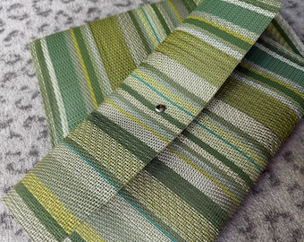 Green Striped Woven Clutch