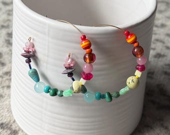 Rainbow beaded hoop earrings