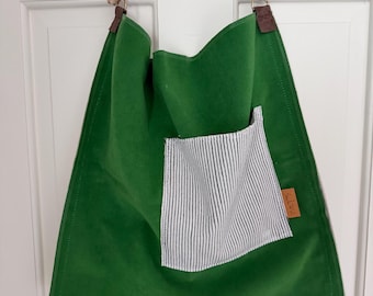 Upcycled designer fabric bag with driftwood handle