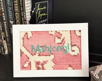 MAHJONG framed art seafoam blue beads