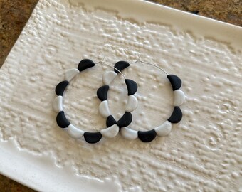 Black and White scallop hoop earrings