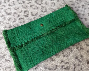 Green Woven Fringe Clutch