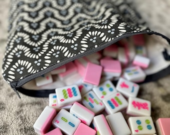 Mahjong tile bag upcycled designer grey, blue and green fabric