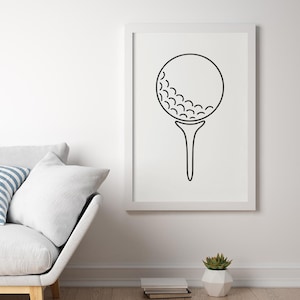 Minimalist Golf Ball Line Art Print | Golf Sketch | Black and White Golf Tee Wall Art | Digital Download | Golf gift | Minimalist Golf Art