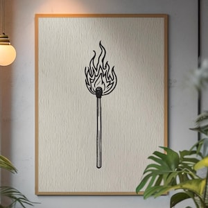 Match and Flame Art Print - Wall Decor - Modern Home Decor - Unique Artwork - Digital Print - Drawing