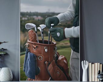 Golf Club Selection Close-Up – Luxury Leather Golf Bag Digital Print - Golfer Wall Art - Sports Photography Decor