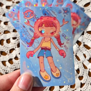 Sticker dierenriem kanker | Sticker voor tablettelefoon | Holografische sticker | Magisch meisje | Stationair decor | Leuke kawaiihoroscoop