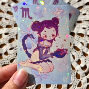 Sticker sterrenbeeld Schorpioen | Sticker tablet telefoon | Holografische sticker | Magisch meisje | Stationair decor | Leuke kawaiihoroscoop