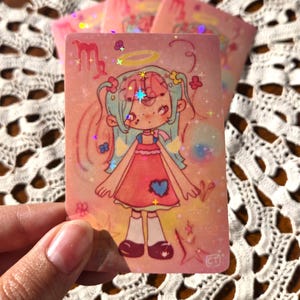 Pegatina del zodiaco Virgo / Calcomanía para tableta y teléfono / Pegatina holográfica / Chica mágica / Decoración de escritorio / Horóscopo kawaii lindo