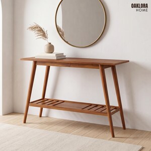 Console Table with Shelf, 47 Inch Walnut Finish, Mid Century Entryway Storage