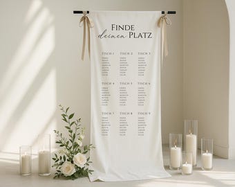 Wedding Seating Chart Fabric Banner | Personalized Wedding Seating Chart | Wedding Seating Plan in Linen Look