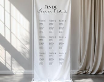 Banner de tela para plano de asientos de boda | Plano de asientos de boda personalizado | Plano de asientos de boda con aspecto de lino