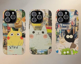 Japanese Collage Cat Phone Case, Cats Art Cover