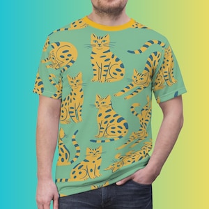 Playful Cat Pattern Tee Cat Lovers Shirt Gift For Cat Owner Cute Cat Shirts Whimsical Cat Tee Fun TShirt Colorful Cat Graphic Tee Gift Dad