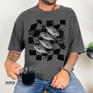Checkerboard Fish Shirt,Fish In A Row Shirt,Fishing Shirt,Fishermen Tee,Fishing Lover,Ocean Lovers,Gingham Tee,Ocean Shirt,Fisher Gift