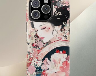 Japanische Geisha Blumen Handyhülle, Collage Cover