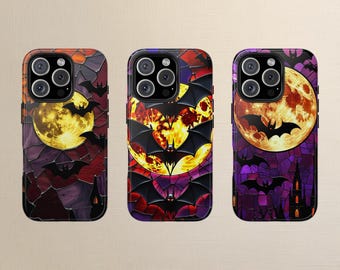 Stained Glass Moon Bat Phone Case: Gothic Halloween iPhone Samsung