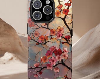 Floral Stained Glass Effect Phone Case: Cherry blossoms (Sakura), Tough iPhone & Samsung Protection