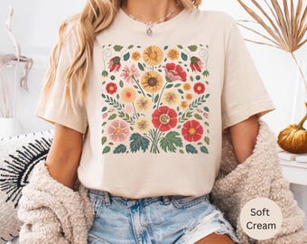 Folk Floral Art Unisex T-Shirt: Wildflower Nature Lover Tee