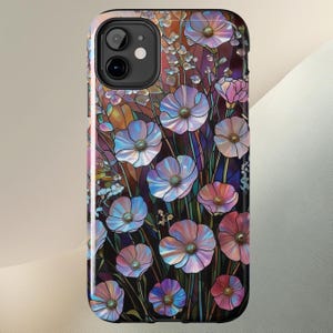 Floral Stained Glass Effect Phone Case,Tough Protection,Floral 3D Mosaic Tough Case,Stained Glass Effect with Flowers,Cases iPhone Samsung