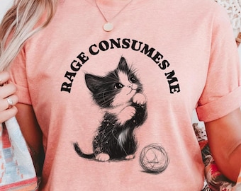 Rage Consumes Me Cat Unisex TShirt, Funny Cat Meme, Unhinged Cat Shirt, Weirdcore Tee, Sarcastic Top, Mental Health Meme, Dark Humor Tee